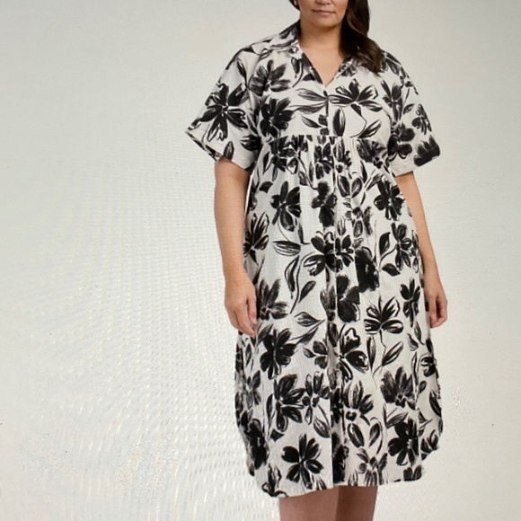 US Together Plus Empire Waist Dress Black/White/Floral Size 2X - Picture 1 of 14
